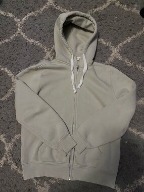 Light Gray Zip-Up Hoodie with Drawstring